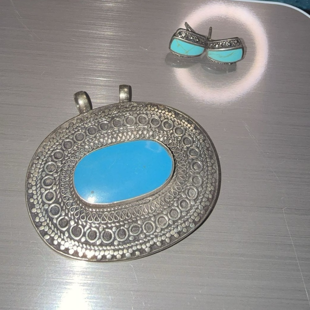 Real Turquoise pendent and earrings set